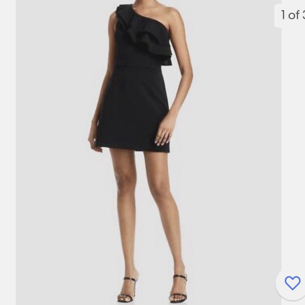 French Connection Black Whisper One Shoulder Ruffled Dress Size 4